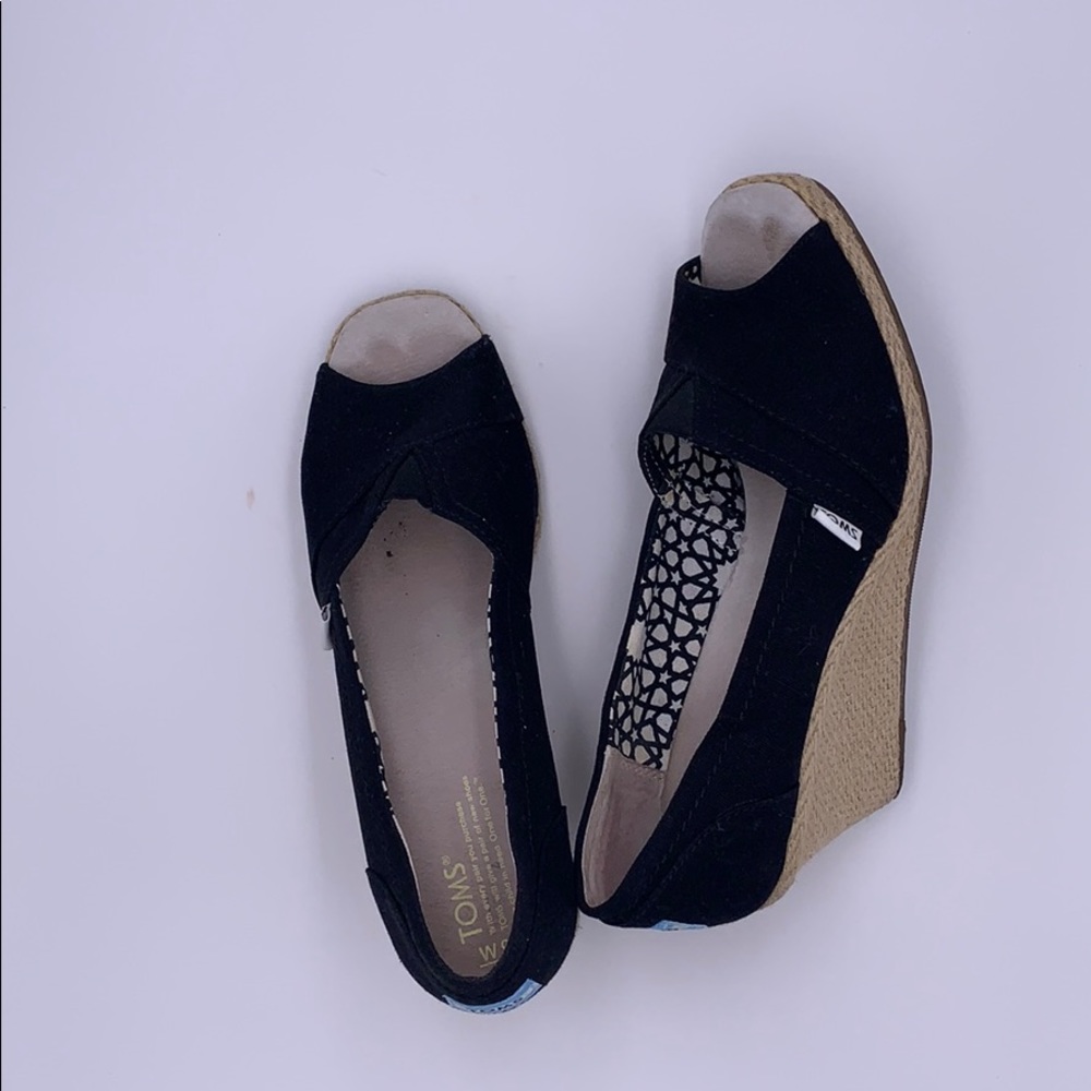 Black Toms Espadrilles Wedges Sz 9